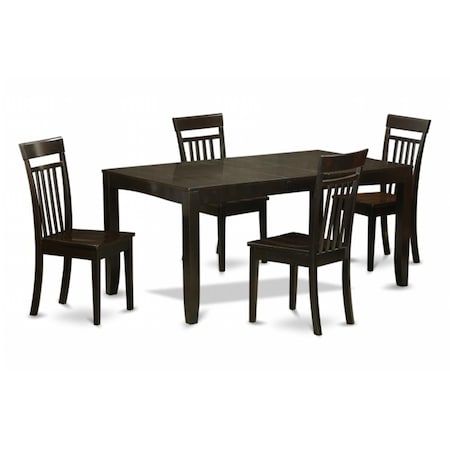 East West Furniture 5 Piece Dining Room Set For 4-Dining Room Table With Leaf and 4 Dining Room Chairs LYCA5-CAP-W